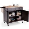 Brown Kitchen Island Storage Cart with Wood Top and Casters