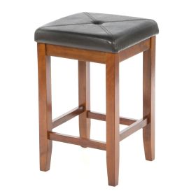 Set of 2 - 24-inch High Cherry Bar Stools w/ Cushion Faux Leather Seat