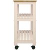 White Kitchen Microwave Cart with Butcher Block Top & Locking Casters