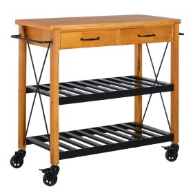 FarmHouse Rolling Kitchen Island 2 Drawers Storage with Butcher Block Rubberwood Top