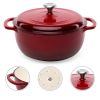 6 Quart Large Red Enamel Cast-Iron Dutch Oven Kitchen Cookware