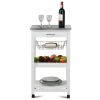 White Kitchen Cart with Storage Drawer and Stainless Steel Top