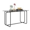 1-piece Rectangle Dining Table with Metal Frame; Tempered Glass Dining Table for Kitchen Room; Black