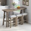 TREXM Multipurpose Home Kitchen Dining Bar Table Set with 3 Upholstered Stools(Natural Wood Wash)