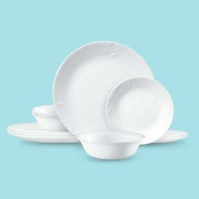 Madeline Embossed, 12 Piece, White, Dinnerware Set