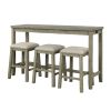 TOPMAX 4 Pieces Counter Height Table with Fabric Padded Stools; Rustic Bar Dining Set with Socket; Gray Green