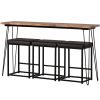 TOPMAX Updated 4 Pieces Counter Height Extra Long Dining Table Set with 3 PU Stools Bar Kitchen Table Set Console Table; Rustic Brown Table+Black Stoo