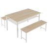 3 Pieces Farmhouse Kitchen Table Set with Two Benches, Metal Frame and MDF Board,white