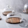 1pc Pastry Plate WithTransparent Glass Cover; Fruit Plate With Glass Top; Small Circle Wooden Tray With Glass Lid