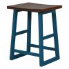 TOPMAX Rustic Counter Height 5-Piece Dining Set; Wood Console Table Set with 4 Stools for Small Places; Walnut+Blue