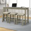 TOPMAX 4 Pieces Counter Height Table with Fabric Padded Stools; Rustic Bar Dining Set with Socket; Gray Green