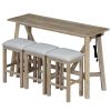 TREXM Multipurpose Home Kitchen Dining Bar Table Set with 3 Upholstered Stools(Natural Wood Wash)