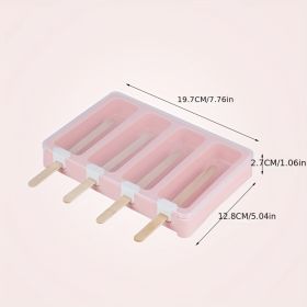 Plastic PP Flat Lying Multi-layer Stacking With Dust-proof Cover; Ice Cream Mold; Homemade Ice Cream Ice Cream Model (Color: Pink Four Grids (with Cover + 50 Sticks))