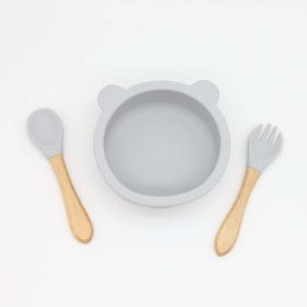 Baby Bear Shape Food Training Silicone Bowl With Spoon Tableware (Size/Age: Average Size (0-8Y), Color: Grey)