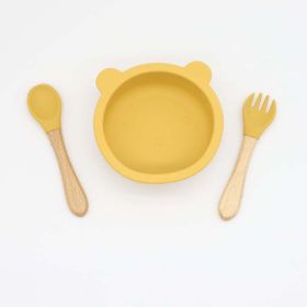 Baby Bear Shape Food Training Silicone Bowl With Spoon Tableware (Size/Age: Average Size (0-8Y), Color: Yellow)