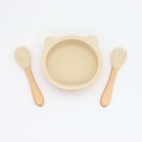 Baby Bear Shape Food Training Silicone Bowl With Spoon Tableware (Size/Age: Average Size (0-8Y), Color: Beige)