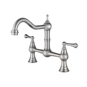 Double Handle Widespread Kitchen Faucet with Traditional Handles (Color: Brushed Nickel)