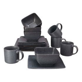 Dark Gray Square Stoneware 16-Piece Dinnerware Set (Quantity: 16-Piece)