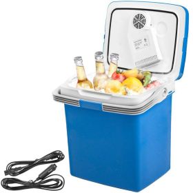 Camping Travel & Picnics Portable Car Refrigerator Mini Fridge Freezer (Color: Blue, Capacity: 28 Quart)