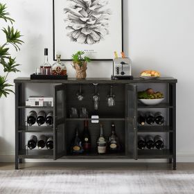 Industrial Wine Bar Cabinet with Liquor Storage, Sideboard featuring Wine Racks & Stemware Holder (55.12''w x 13.78''d x 30.31''h) (Color: Dark Gray)