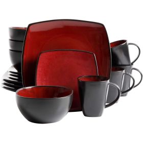 Square Stoneware 16 Piece Dinnerware Set (Color: Red)