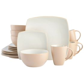 Square Stoneware 16 Piece Dinnerware Set (Color: Sand)