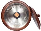 WILLART Handicraft Wooden Stainless Steel Bread Chaoati Casserole with Copper Finish Design; 1200 ml (Brown; 9 X 9 X 3.5 Inch )