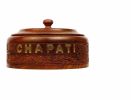 WILLART Handicraft Wooden Stainless Steel Bread Chaoati Casserole with Copper Finish Design; 1200 ml (Brown; 9 X 9 X 3.5 Inch )