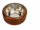 WILLART Handicraft Wooden Stainless Steel Bread Chaoati Casserole with Copper Finish Design; 1200 ml (Brown; 9 X 9 X 3.5 Inch )